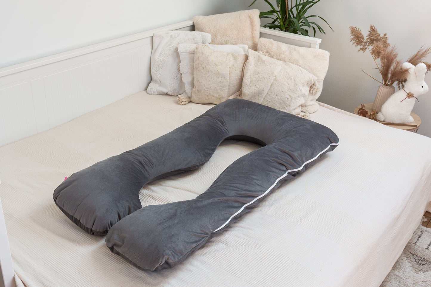 Velvet U Shaped Pregnancy Pillow Full Body Type U - Grey