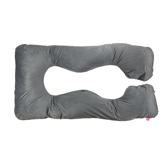 Velvet U Shaped Pregnancy Pillow Full Body Type U - Grey
