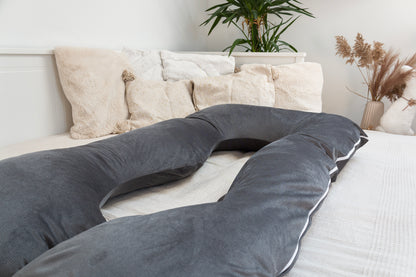 Velvet U Shaped Pregnancy Pillow Full Body Type U - Grey