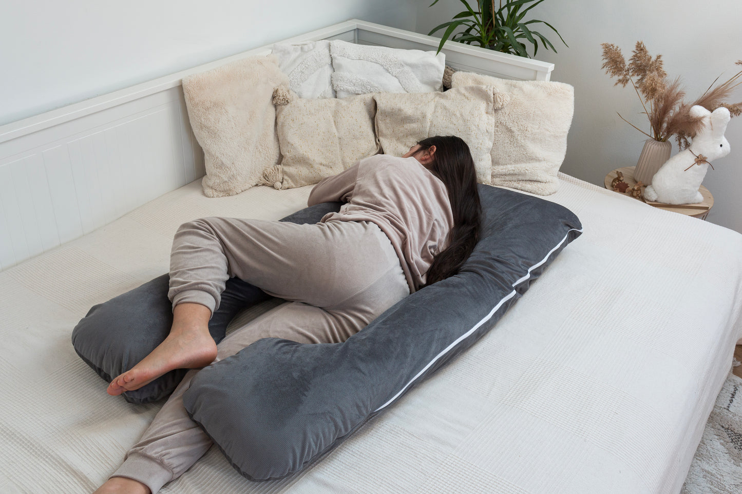 Velvet U Shaped Pregnancy Pillow Full Body Type U - Grey
