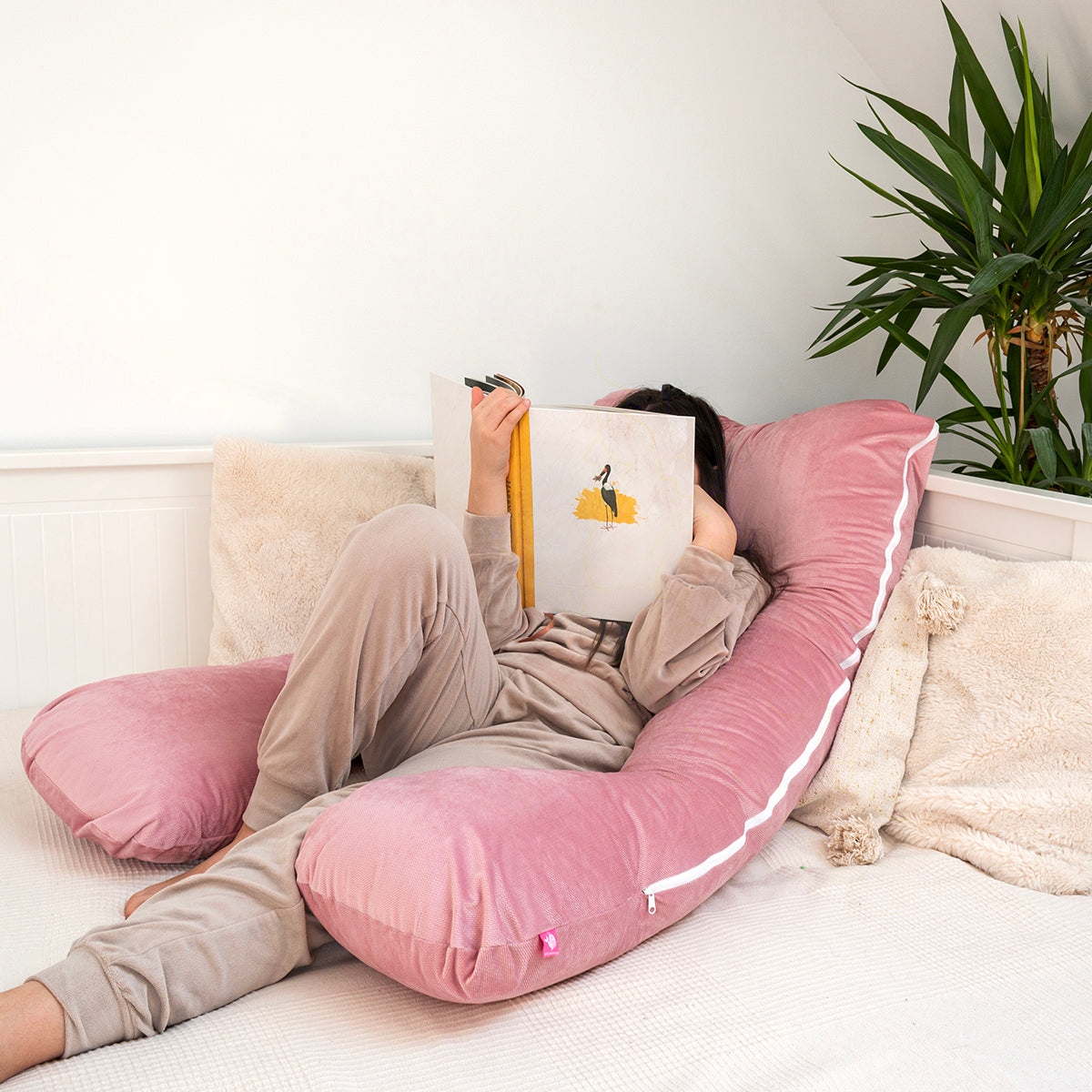 Velvet U Shaped Pregnancy Pillow Full Body Type U - Pink