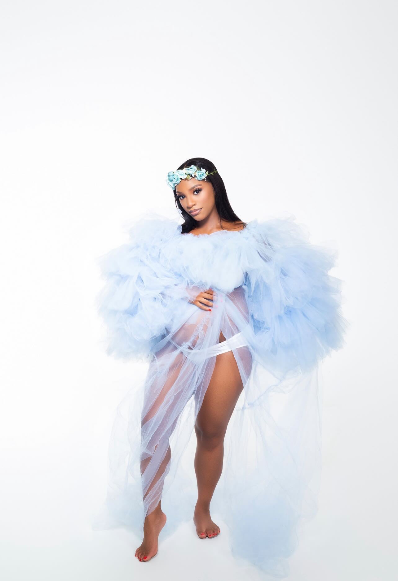 Preona Dress - Open Front Maternity Tulle Gown