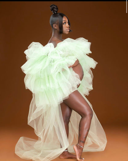 Preona Dress - Open Front Maternity Tulle Gown